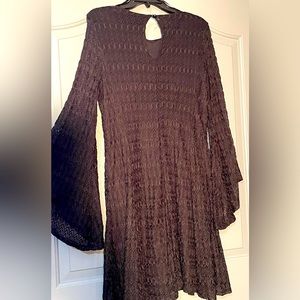 Women XL Laced lined black dress long sleeve whimsigoth grunge whitchy knee